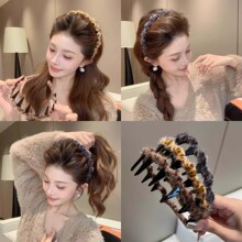 高颅顶发捆豹纹波浪发箍女款秋冬毛绒高级感压发头饰洗脸头箍发卡