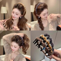 高頭蓋頂髪束豹紋波カチューシャ女性金秋冬パイル高級感圧髪飾り洗顔カチューシャ