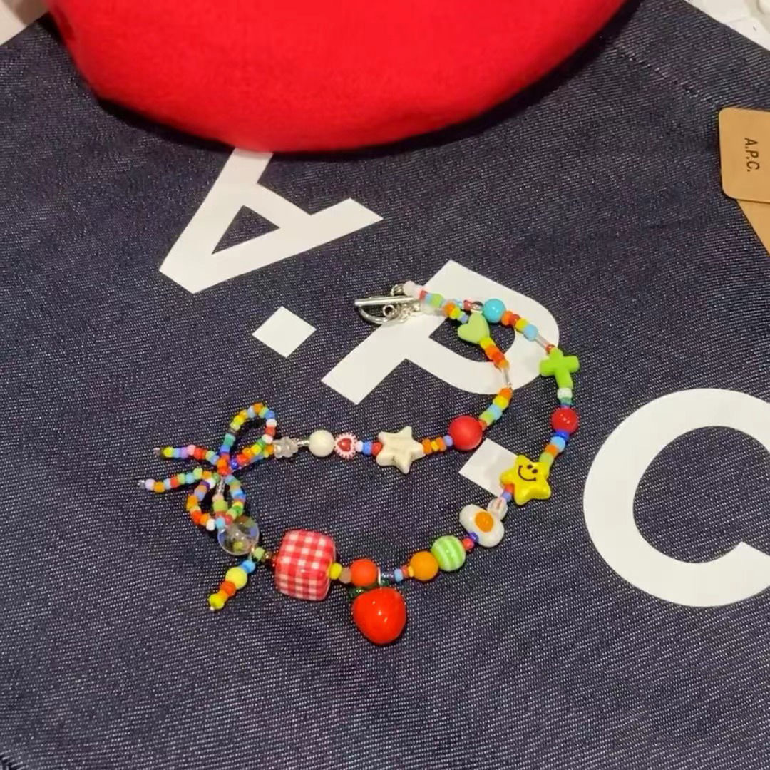 Summer Dopamine Colorful Apple Star Beaded Necklace Versatile Cute Style Light Luxury Summer Clavicle Chain Wholesale