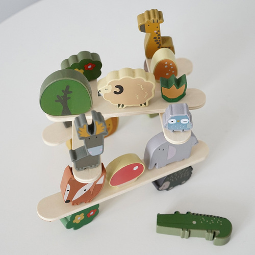 Children's early education wooden animal stacking building blocks fun balanced stacking Arhat parent-child interactive educational toy