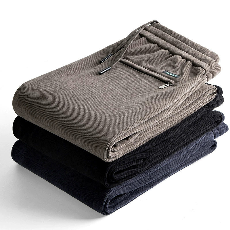 Осенне-зимние толстые вельветовые мужские спортивные брюки с эластичной талией, прямые свободные повседневные брюки, мужские весенние и осенние вельветовые мужские брюки