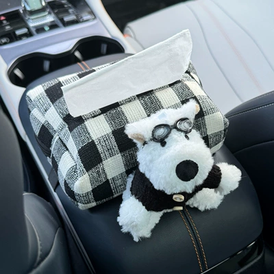 Car tissue box/set Highland Car Tissue Box - flying-mirror-black-button-west-highland-arrest-black-check-bag