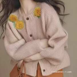 秋冬感针织高领毛衣上衣外套复古单排宽松显瘦春季新款开衫女