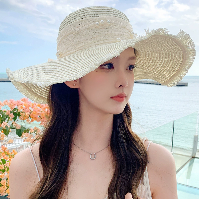 Beach breathable summer sun hat for photo sessions solar-powered from pearl, sun protection