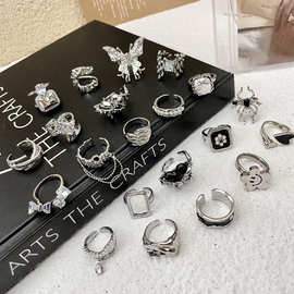 韩国复古设计银色系列戒指合集精致叠戴开口戒小众高级感食指戒女