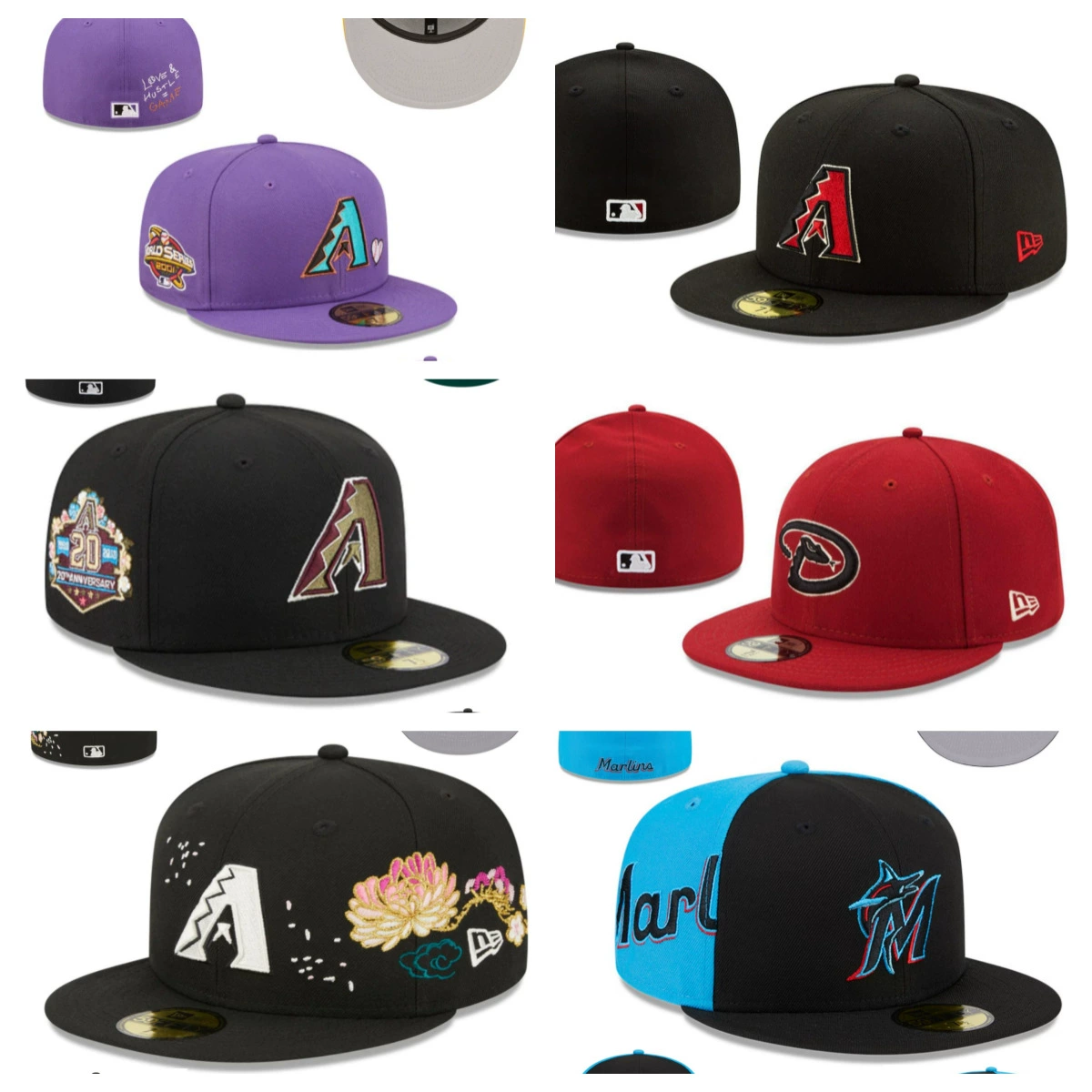 Формированная бейсболка размера Arizona Diamondbacks с одной стороны вышивкой, закрытая кепка, солнцезащита, козырек