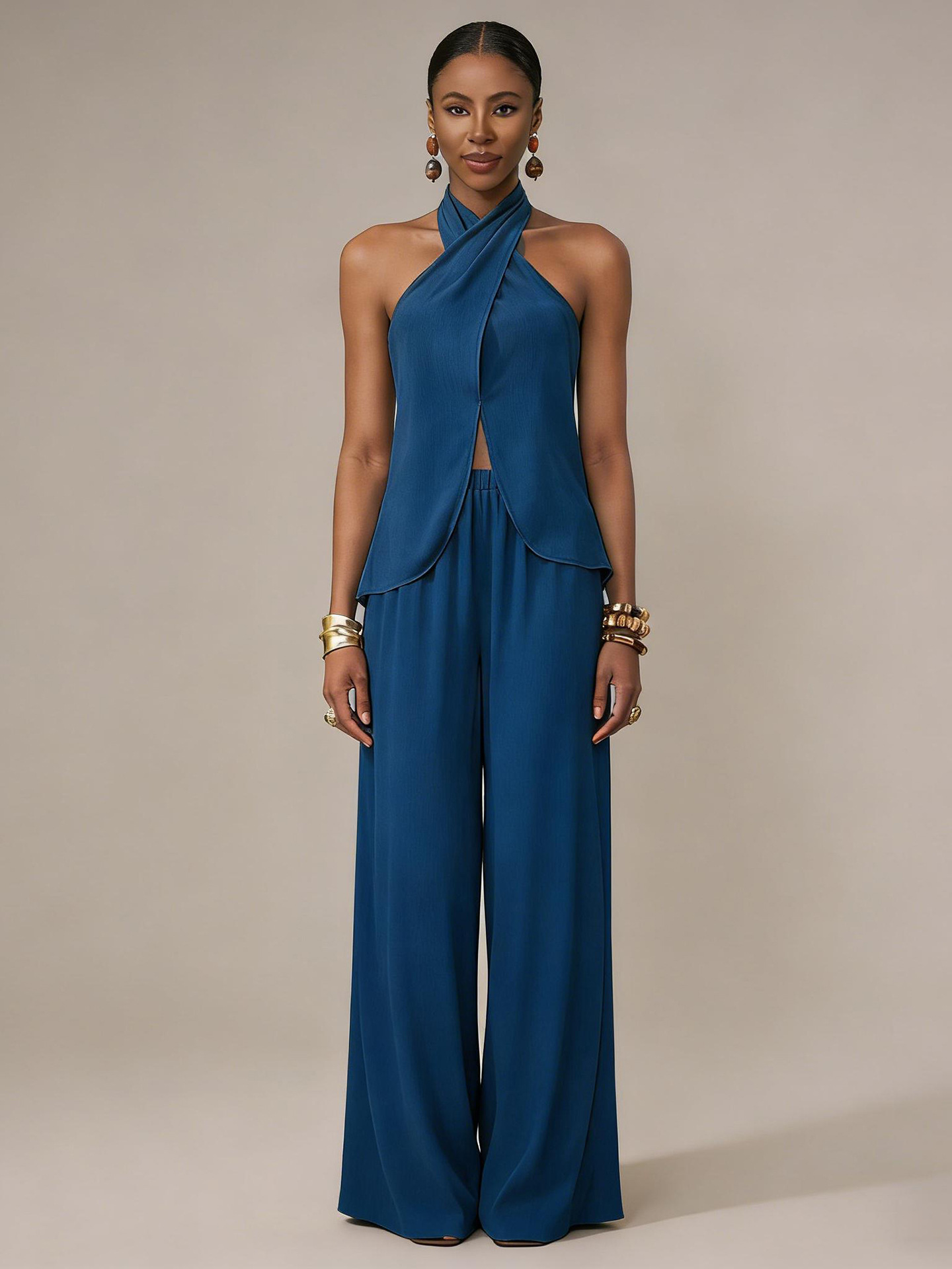 2026 New European And American Women's Clothing Off Shoulder Sleeveless Fashion Trousers Fashion Casual Set_ecoleips.com