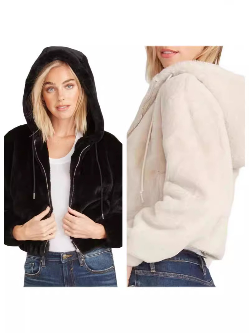 Direct Sale from Foreign Trade Manufacturer: Women's Faux Fur Teddy Jacket with Attached Hood, Lightweight, Hooded, and Warm