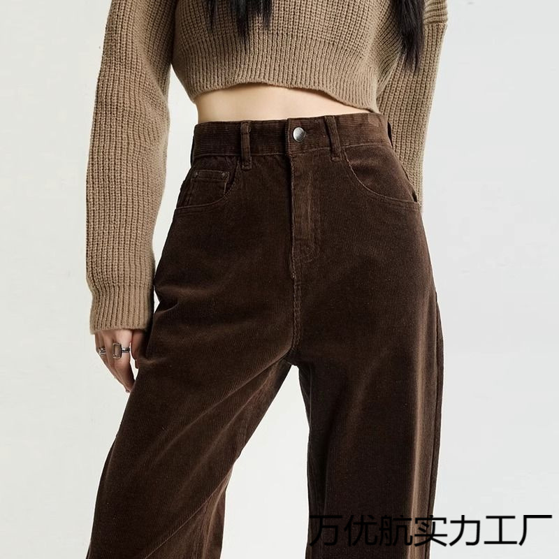 阔腿裤休闲条绒2025拉德窄棕色咖啡直筒年秋冬灯芯绒裤子女美阔腿