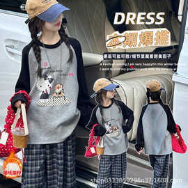 女童加厚打底衫秋冬2025新款女大童磨毛长袖T恤时尚内搭保暖上衣