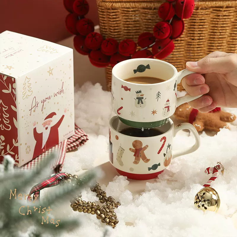 圣诞杯子马克杯家用高颜值喝水杯叠叠杯女生创意设计感可爱
