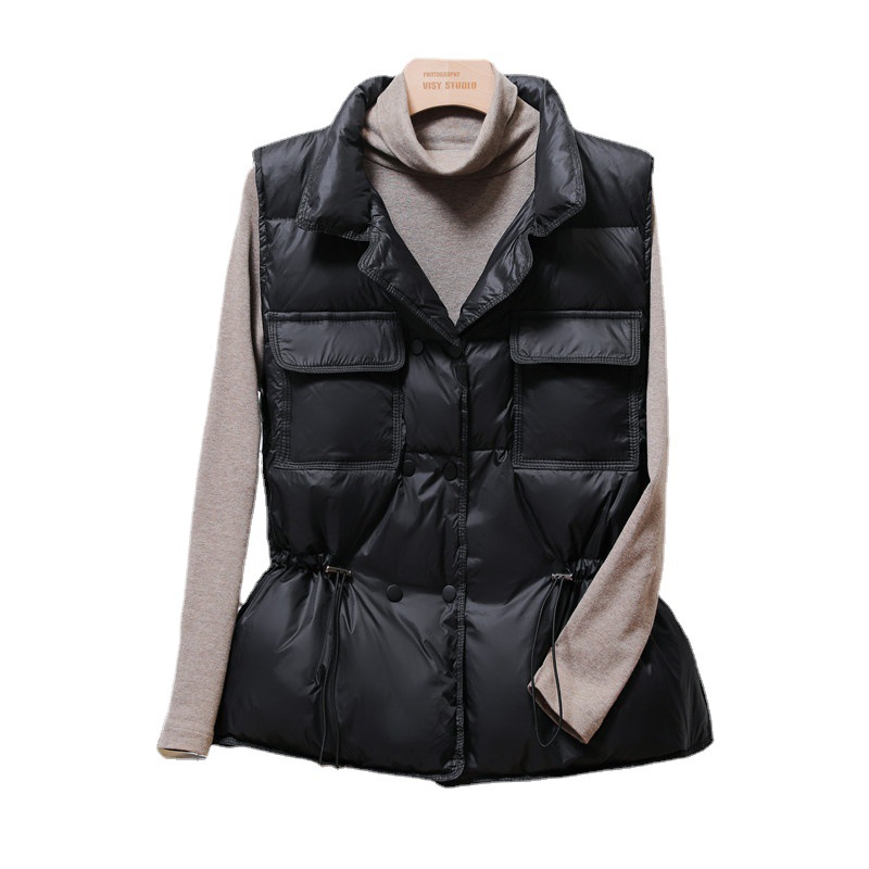 Women's Short down Vest 2025 Spring and Autumn Korean Style Fashionable Stand Collar Waist-Cinching Lightweight Vest Jacket Trendy