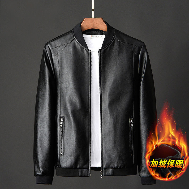 M-8XL leather coat men's spring, autumn and winter men's coat trendy handsome plus size plus size fleece-lined thickened leather jacket coat