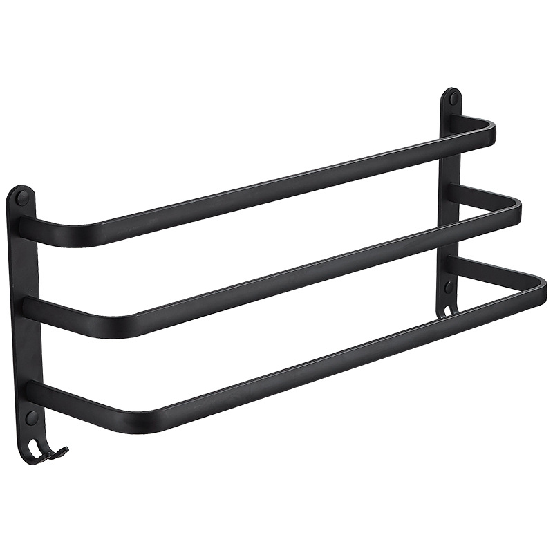 Toallero de múltiples capas sin perforaciones moderno simple estante de almacenamiento negro Individual Doble de tres capas Barra de toalla montada en la pared