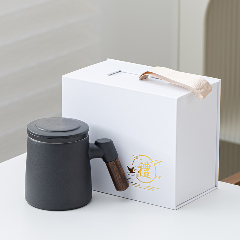 セラミック茶水分離ティーカップ、シンプルな家庭用ウォーターカップ、マグカップ、ビジネスギフトカップ、ロゴ入りお土産|undefined