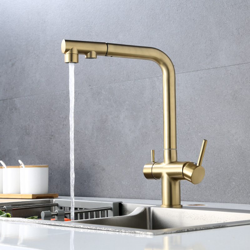 Grifos de cocina de extracción de explosión rusa transfronteriza, lavabos de verduras calientes y fríos, 3 - en - 1 grifos de purificación de agua de doble control