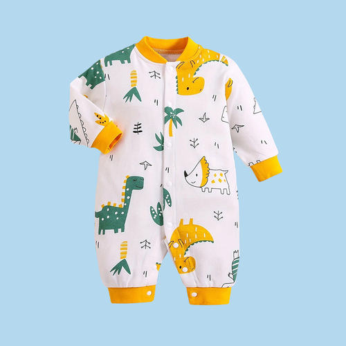 Baby pure cotton onesie for newborns, cartoon long-sleeve pinafore for all seasons, unisex crawling suit for babies, stylish and cute clothes