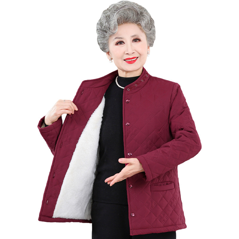おばあちゃんの冬用綿入れ服、中高年女性用、裏起毛綿入れジャケット、お母さんの軽量インナーライナー、おばあさんの服、大きいサイズ|undefined