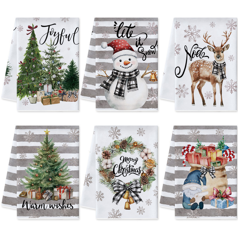 Cross-border generation can label Christmas kitchen dishwashing towel New Year Christmas new table decoration printed towel