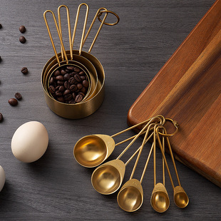 Stainless steel suit Measuring Cup measuring spoon seasoning measuring spoon titanium-plated gold baking suit Measuring Cup scale