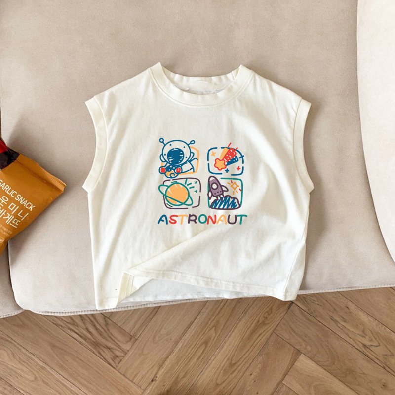 Algodón bebé niños camiseta sin mangas 2024 nuevo patrón de dibujos animados versátil niños y niñas chaleco camiseta superior verano
