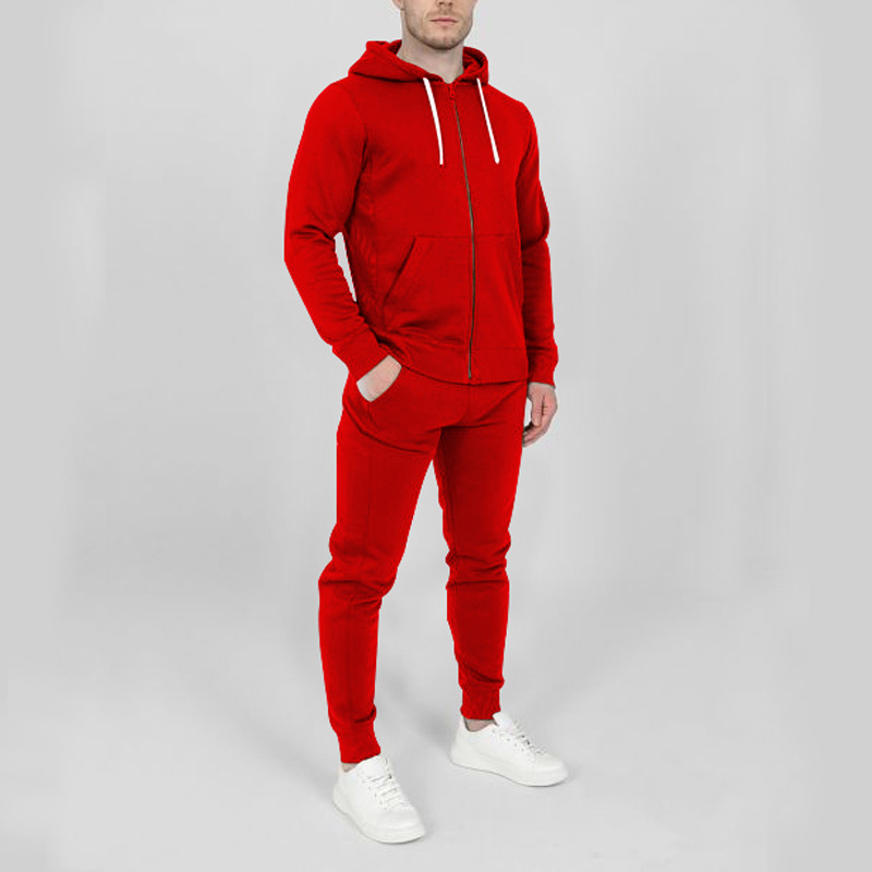 Autumn and Winter Sports Men's Fashion Casual Set Hooded Cardigan Coat Solid Color_voghion.com