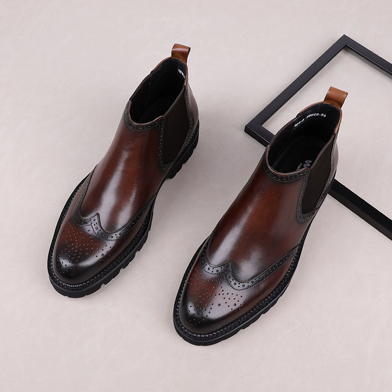 Ботинки мужские, высокие ботинки мужские, рукав, резные, европейский стиль, Воловья кожа, маленький размер 37