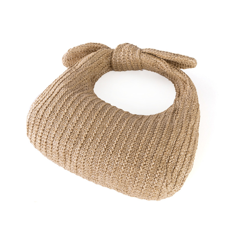 Casual, Daily, Shopping Occasion Straw Material Women's Small Straw Bow Knot Elegant Streetwear Dumpling Shape Zipper Handbag