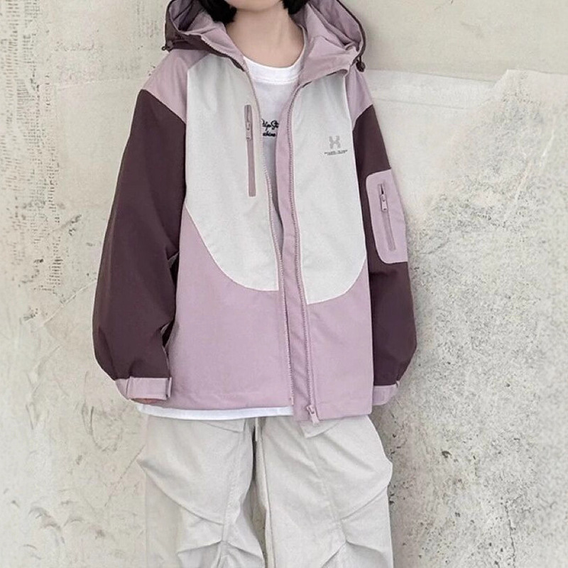 女童冲锋衣2025新款春秋季儿童宽松韩版外套大童女孩春装拼色风衣|undefined