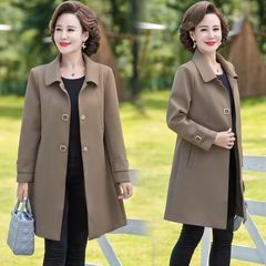 春秋の新型の中高年の風衣の女性の大きいサイズの中で長いお母さんの春の服のコートのファッション的な洋風の気高いゆったりしている上着