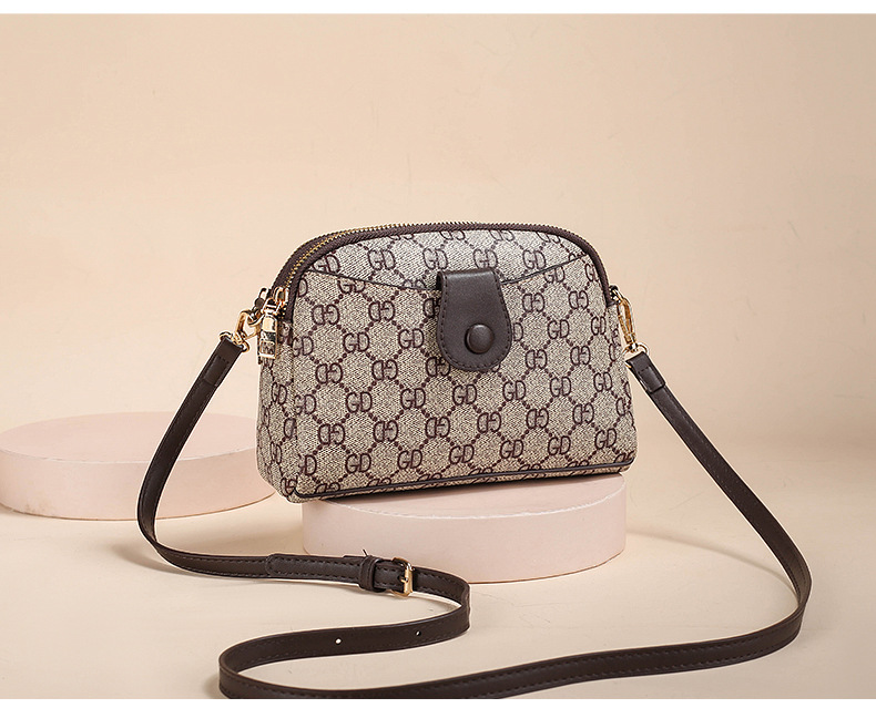Vintage Style Style Shell Shape Small Size Women's Small Autumn Pu Leather Geometric Plaid Vintage Style Shell Zipper Buckle Shoulder Bag