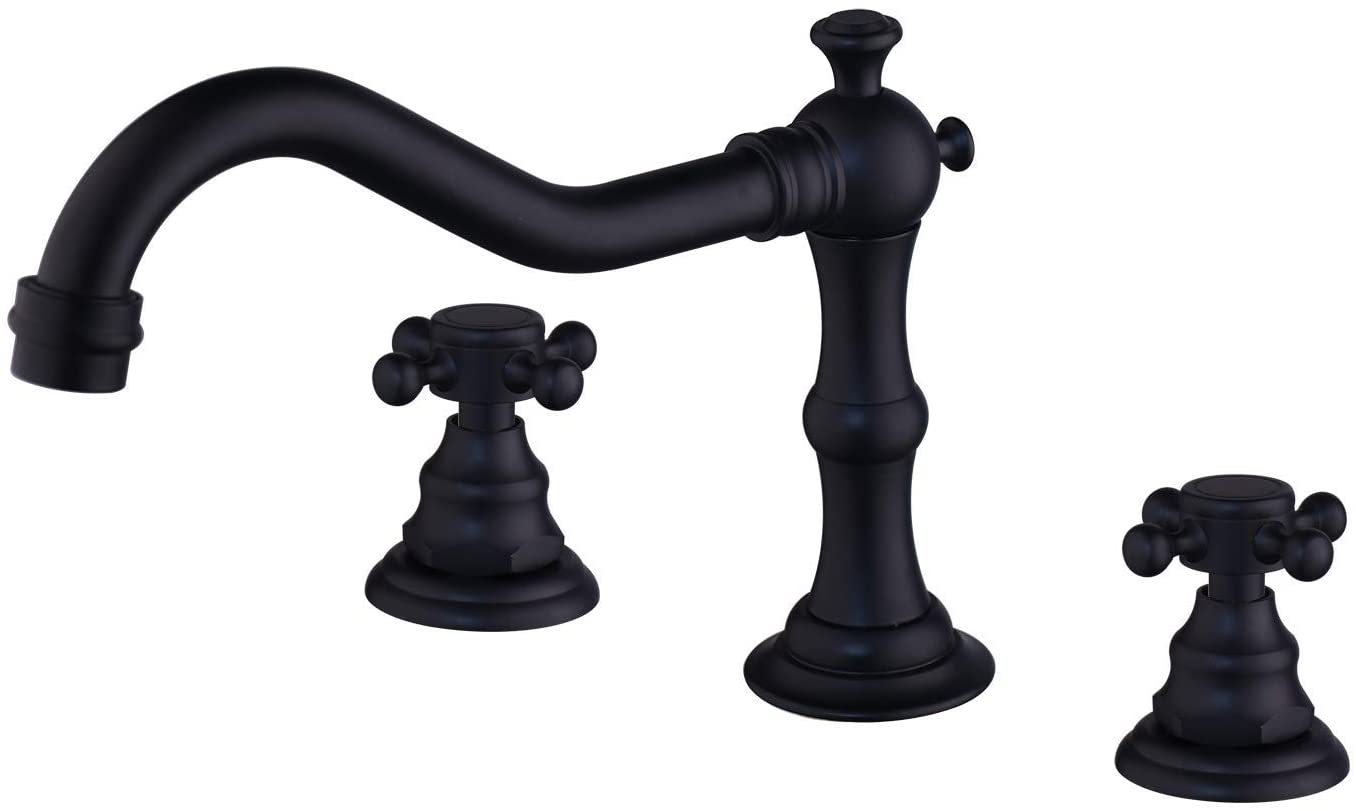 Copper antique bathroom sink bathtub three-piece set, faucet, plum blossom handwheel, three-hole washbasin, ceramic basin, black faucet undefined
