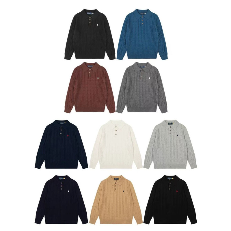 Scanable Rl Ralph Lauren Pure Color Pony Embroidered Logo Knitted Polo Shirt Casual Loose Lapel Sweater Trendy