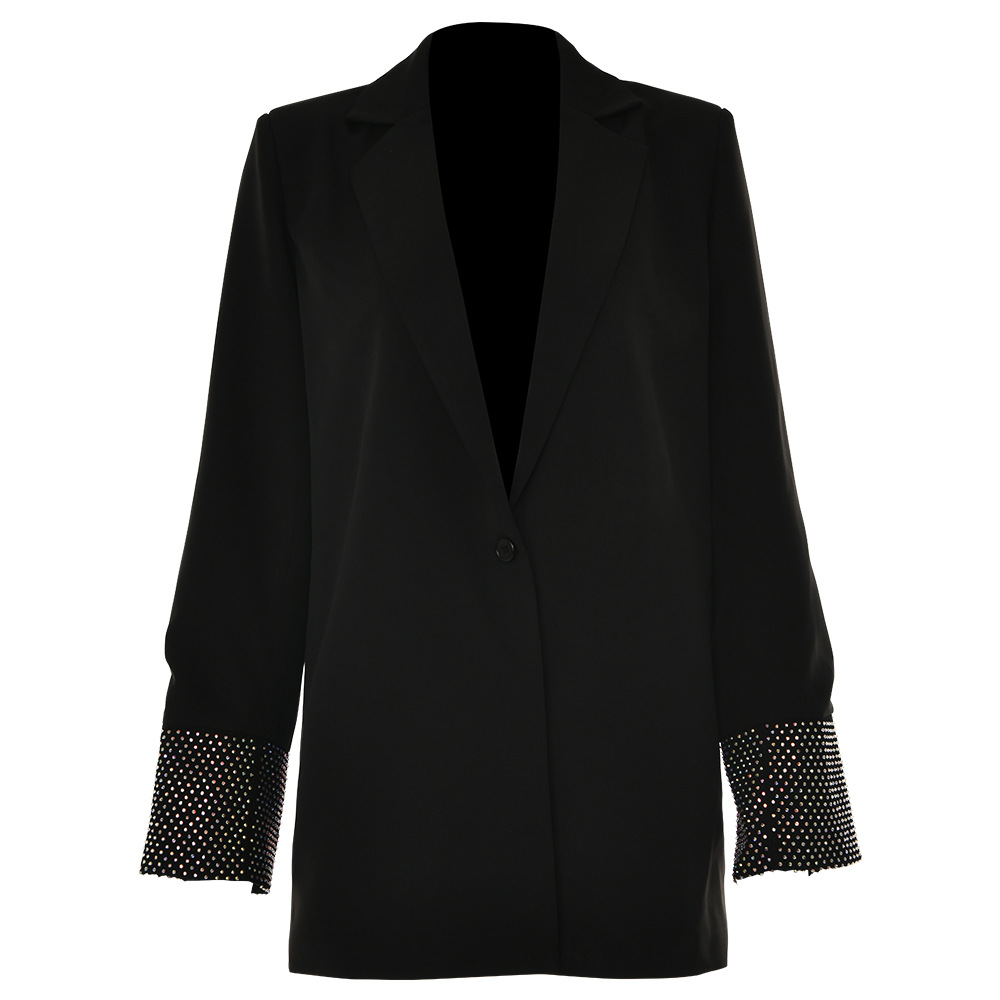 Transfronteriza 2023 primavera nuevo traje de malla de diamantes de moda casual manga larga solapa botón más tamaño traje chaqueta image 5
