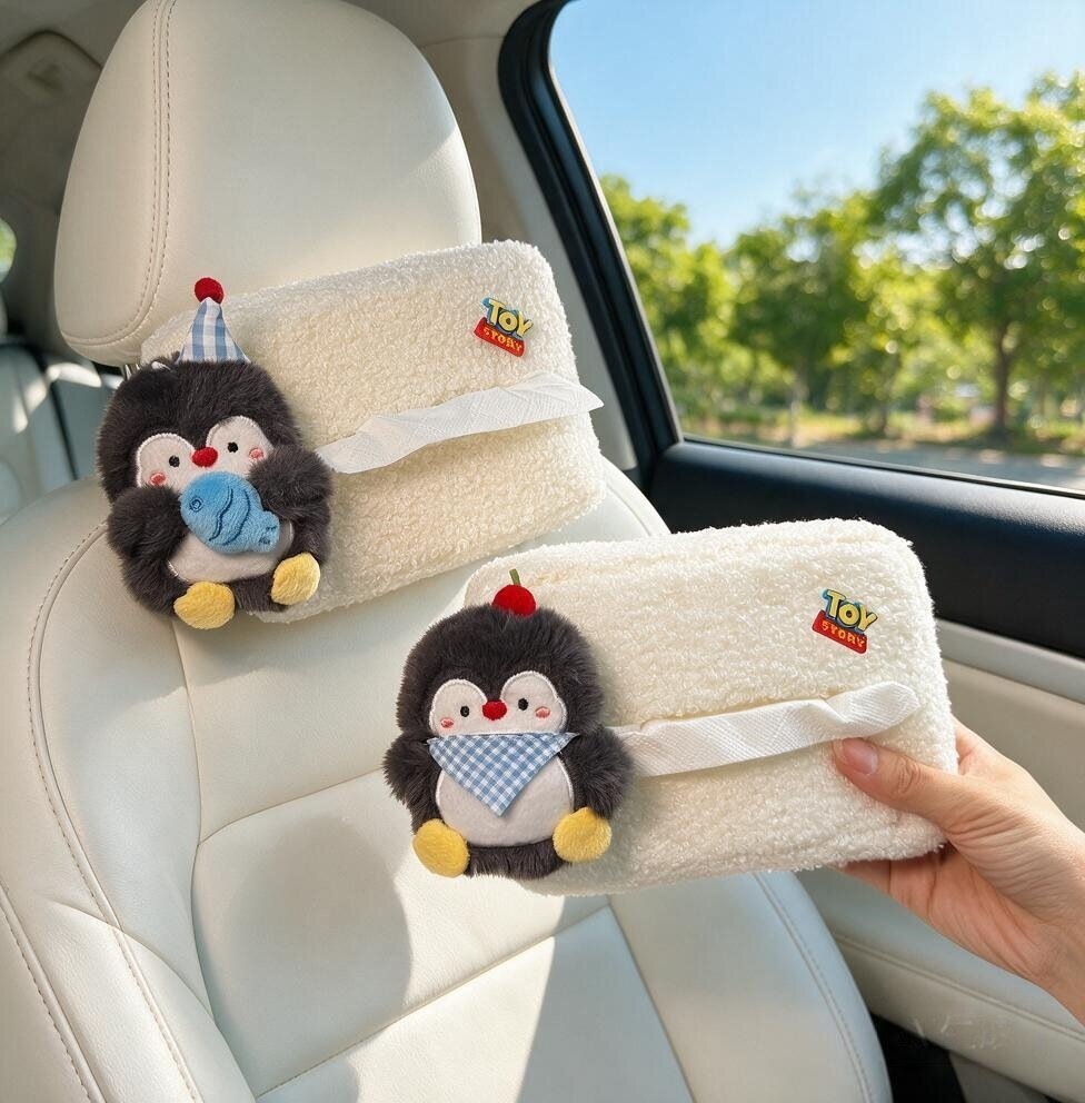 Cute Penguin Car Tissue Box 2026 New Model Rear Seat Headrest Hanging Style High-end for Women