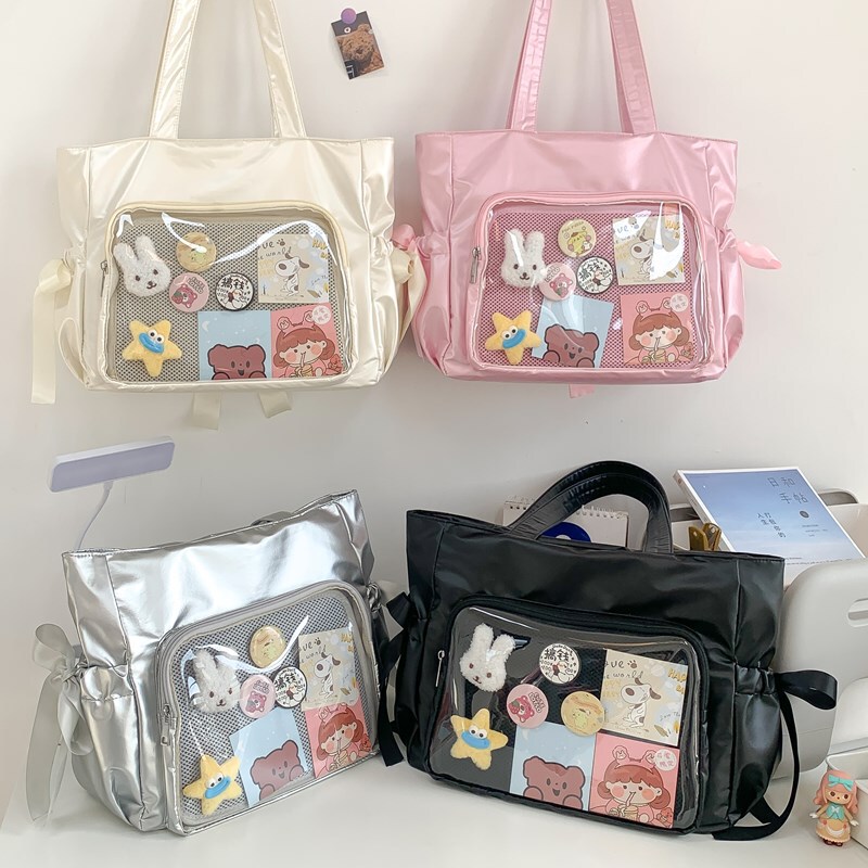 Japanese Ballet Style Ribbon Pain Big Food Puffy Pain Bag Second-dimensional Soft Girl All-match Tote Bag Portable Shoulder Bag Japanese Ballet Style Ribbon Pain Big Food Puffy Pain Bag Second-dimensional Soft Girl All-match Tote Bag Portable Shoulder Bag