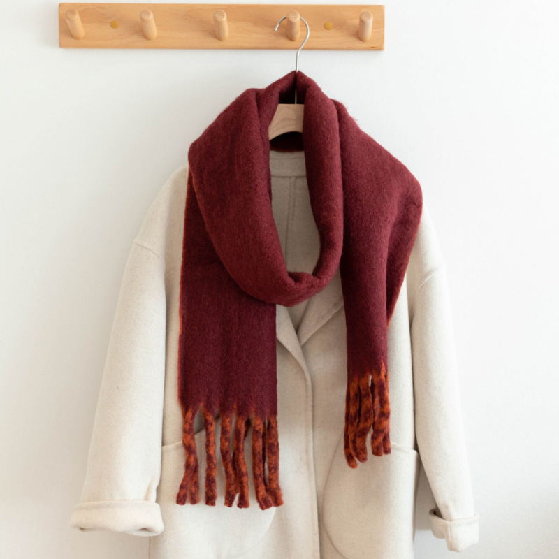 European and American Autumn and Winter Wool Double-Sided Monochrome Scarf for Women Thickened Tassel Versatile Solid Color Scarf Shawl Cross-Border