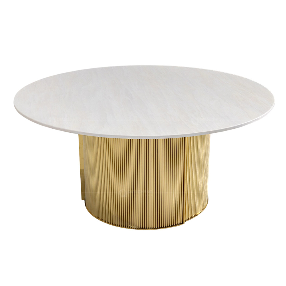 Mesa de Comedor Redonda de Mármol para 6 Personas de Acero Inoxidable Desmontable para Restaurante
