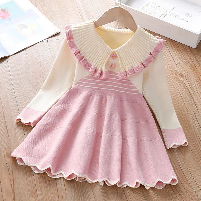 Mädchen Strickkleid Mit Hahnentrittmuster Für Den Winter_voghion.com