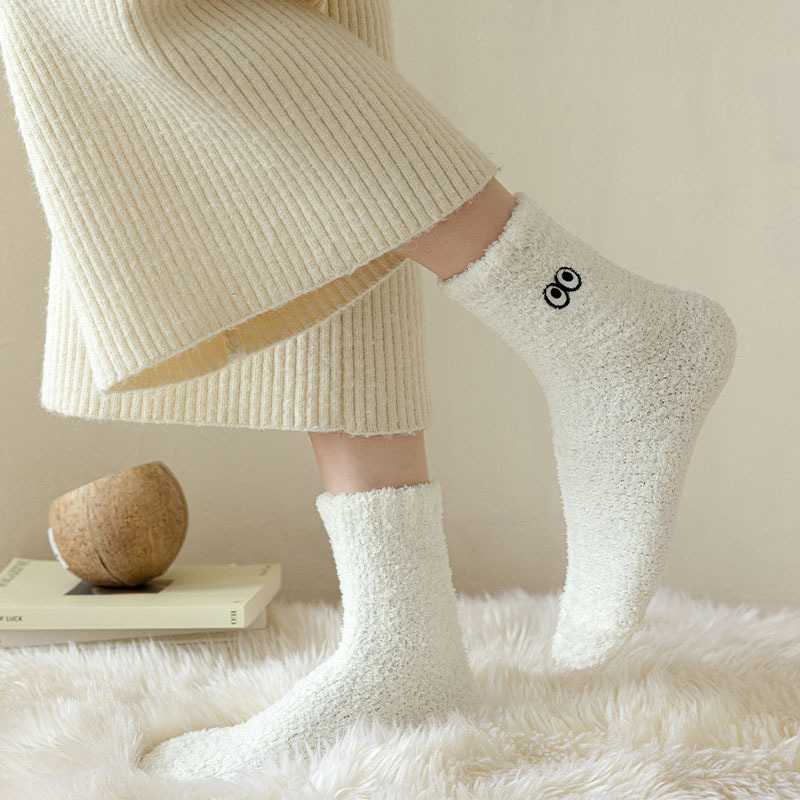 100g Weight Socks Classification Socks Lingerie Type coral fleece Fabric Type A Pair Quantity Home, Sleeping Occasion Eye, Solid Color Pattern Winter Season Women's Gender Cute Style Women's Cute Eye Solid Color Coral Fleece Crew Socks A Pair 17