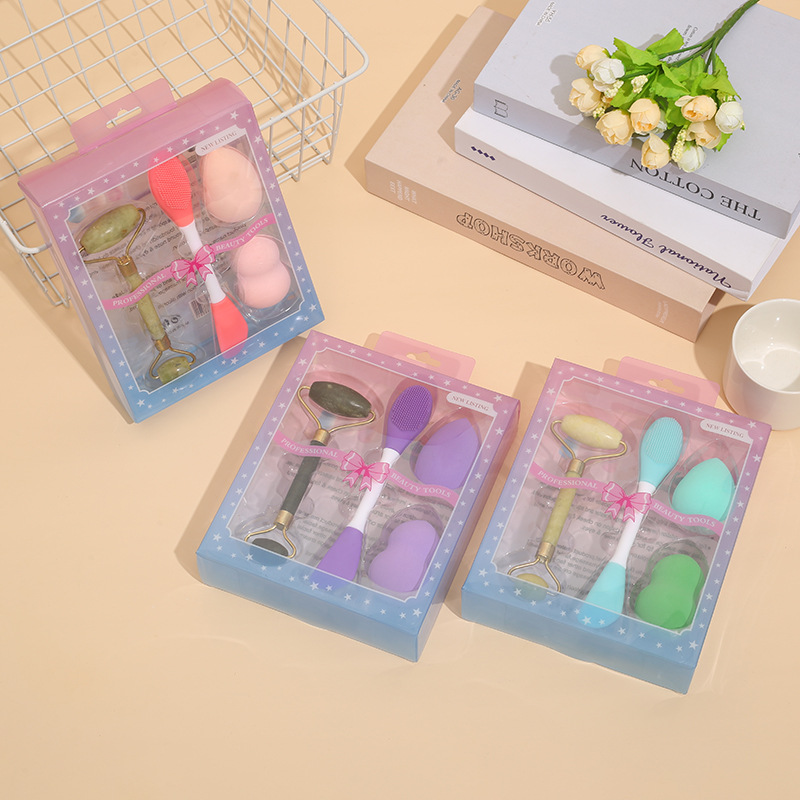 Boutique transfronteriza herramientas de belleza maquillaje huevo y máscara cepillo masaje palo combinación máscara de silicona cepillo facial