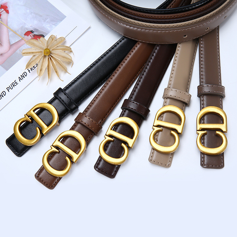 Cd Belt for Women, Niche Black Leather Belt, Versatile, Simple Design, High-End Accessory, Jeans Belt, Export