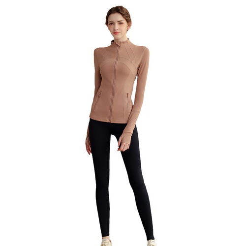 Cozy Warm Winter Spring Season Sports Outerwear Long Sleeve Zipper Jacket Tight Sleeve Button Gym High Neck Yoga Wear for Women