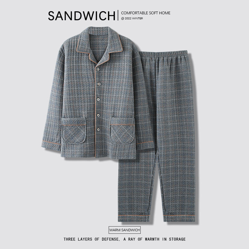 Pijamas de los hombres 100% invierno acolchado sándwich 2023 nuevo espesado Otoño e Invierno casual desgaste del hogar
