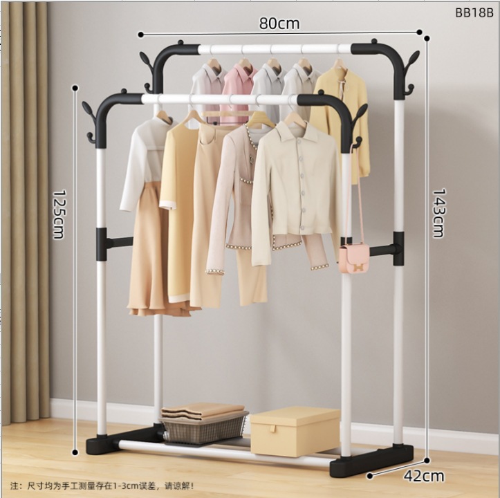 Perchas de doble poste aterrizan perchas domésticas verticales estantes de ropa de dormitorio estantes de ropa de dormitorio de estudiantes estantes de ropa de balcón tendederos image 10