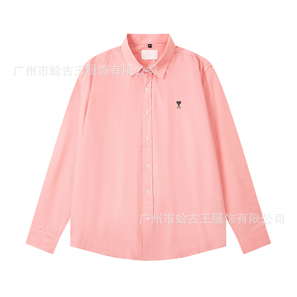 AMI CLAMS小愛刺繍綿シャツ男女モデル襟付きカジュアル長袖格子縞色上着