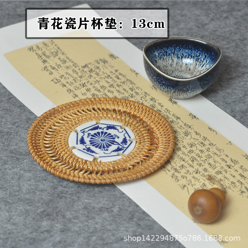 13cm 파란색과 흰색 도자기 컵 받침 모 놀리 식