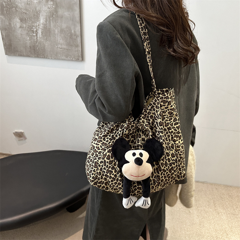 2024 nuevo Mickey muñeco bolso de hombro de gran capacidad leopardo bolso de dibujos animados bolso de moda de mujer bolso de viaje