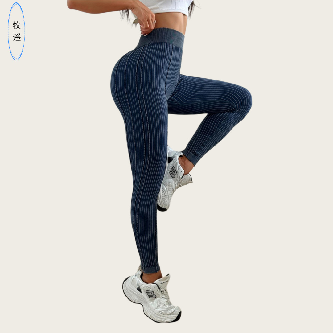 Mu Yao transfronterizo Europa y los Estados Unidos después de V cintura de miel de melocotón de caderas arena lavado pantalones de yoga de mujer hilo de cintura alta de caderas pantalones deportivos de fitness