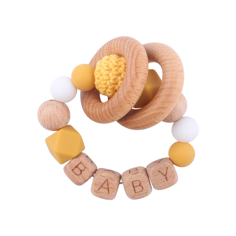 Nuevos suministros para bebés Beech carta DIY nombre calmante bebé cuentas de silicona Beech teether pulsera juguete